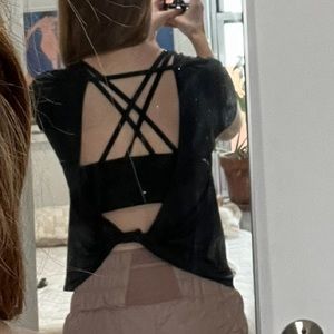 Open Back Twist Lululemon Workout Black Short Sleeve Shirt